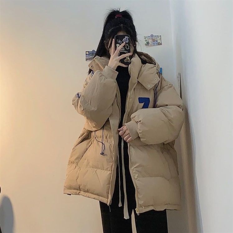 Thickened cotton jacket female 2022 winter new large size loose student cotton jacket Korean version hooded bread clothing ins