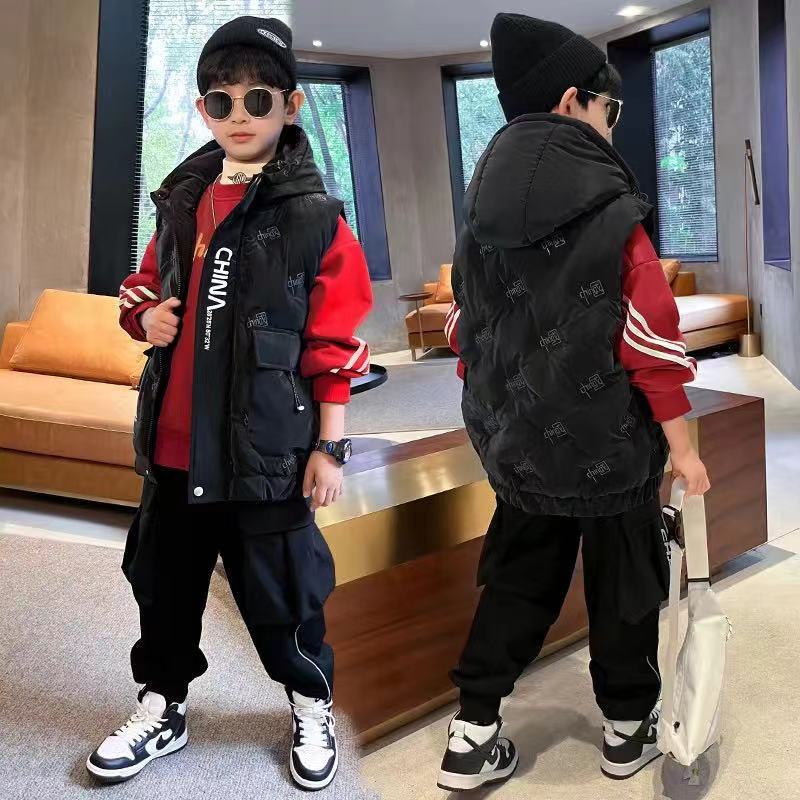 兒童裝男童冬裝三件套2023新款韓版加厚加絨潮男孩秋冬季衛衣套裝