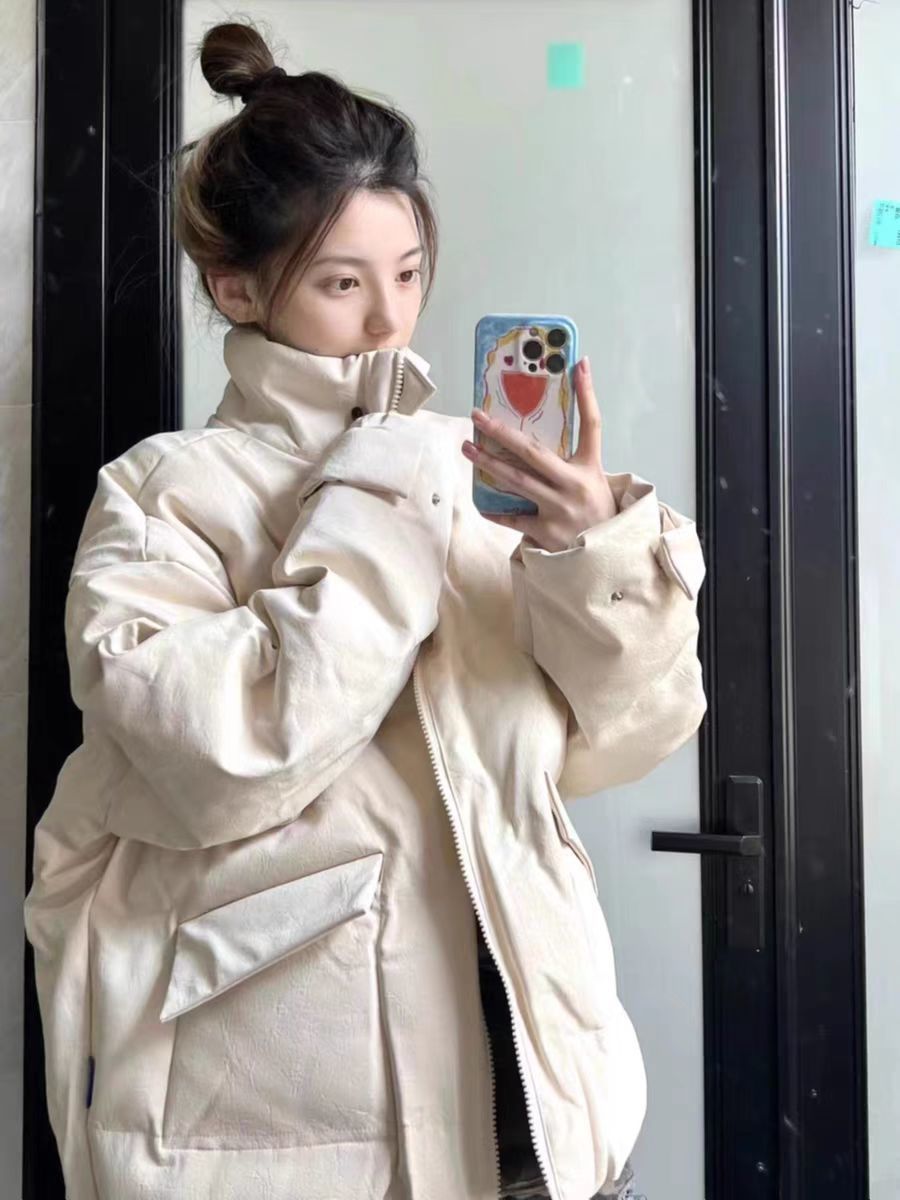 College style sweet cream stand-up collar thickened warm bread coat cotton coat female student winter ins cotton coat