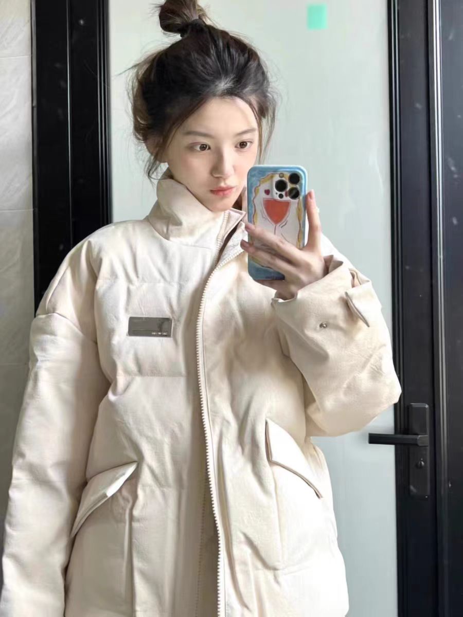 College style sweet cream stand-up collar thickened warm bread coat cotton coat female student winter ins cotton coat