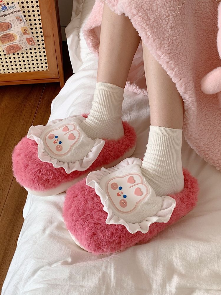 Slim Ladies Indoor Slippers Winter Home Non-slip Stepping Shit Feel Cute Warm Baotou Cotton Slippers Confinement Shoes