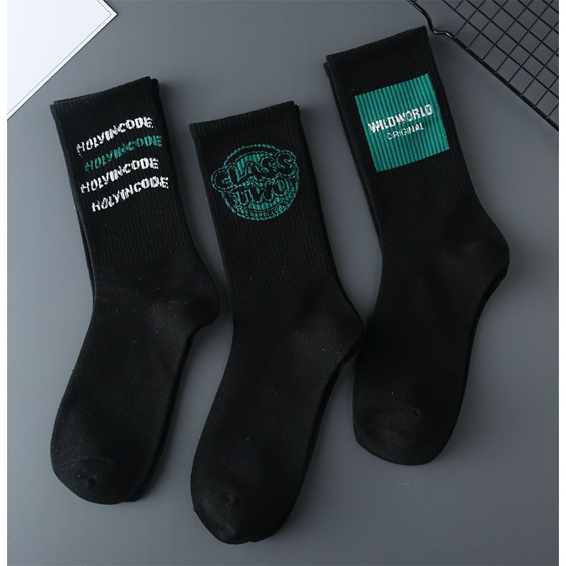 Socks for male students, sports socks, autumn versatile black mid length insets, moisture and odor resistant basketball_voghion.com