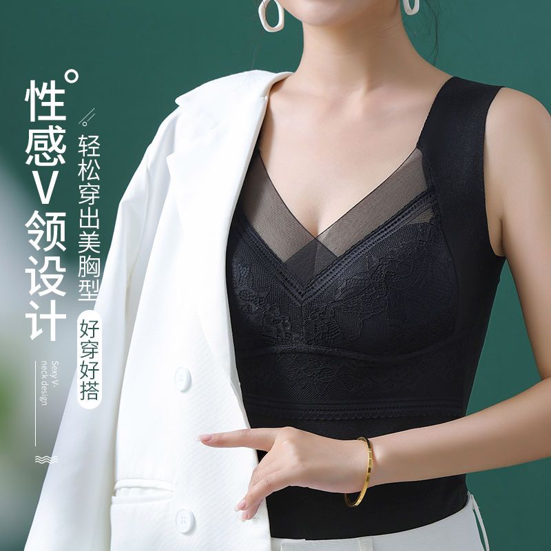 保暖背心女加絨加厚冬季德絨大碼一體帶胸墊內搭貼身無痕女士內穿
