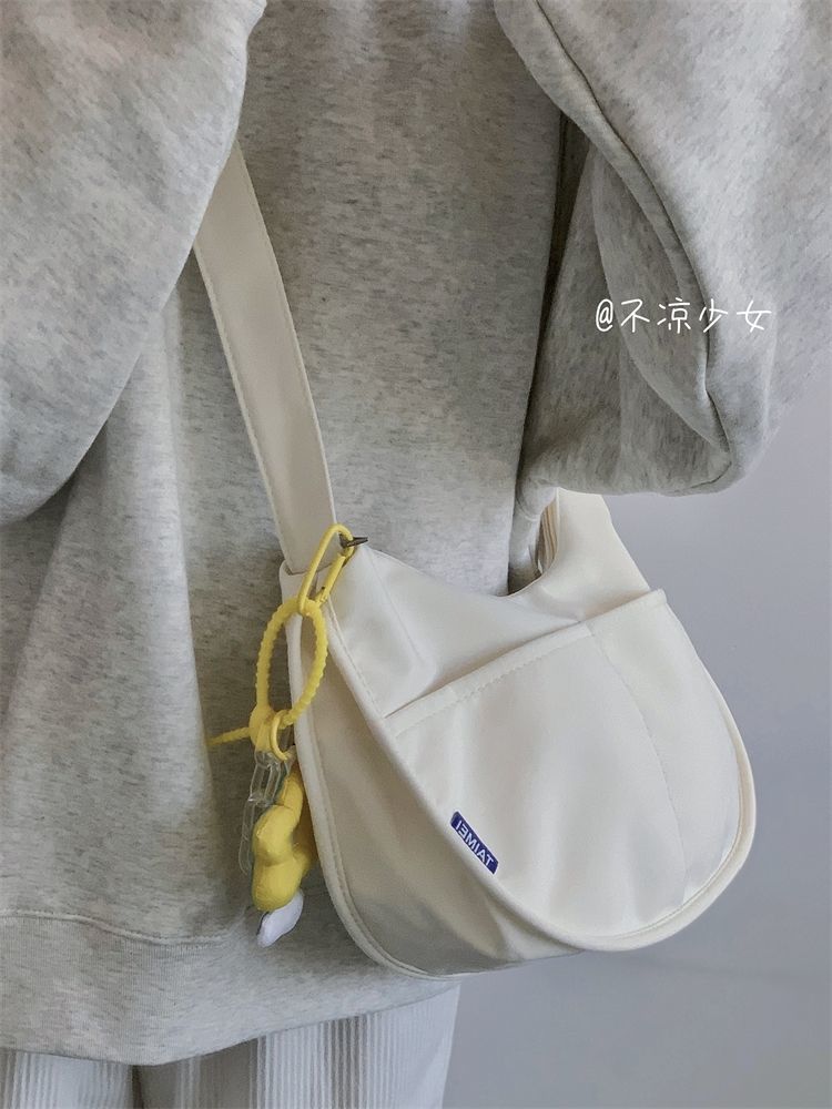 日系文字百搭大容量學生ins復古男女休閒帆布韓國單肩斜跨餃子包