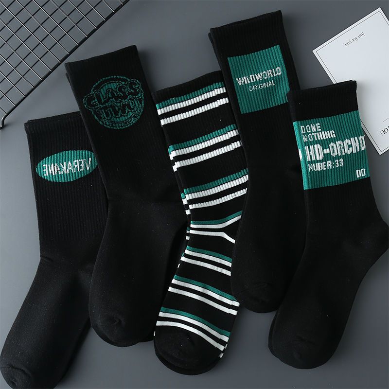 Strumpor för manliga studenter, idrottsstrumpor, höstens mångsidiga svarta mellanlängda inlägg, fukt- och luktbeständig basketboll_voghion.com