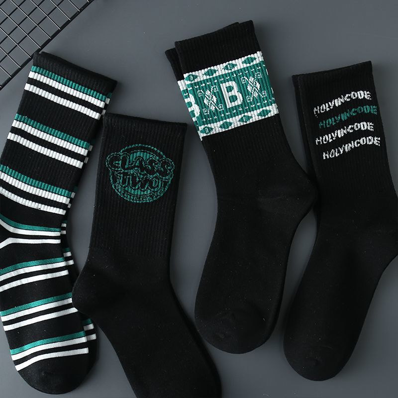 Strumpor för manliga studenter, idrottsstrumpor, höstens mångsidiga svarta mellanlängda inlägg, fukt- och luktbeständig basketboll_voghion.com