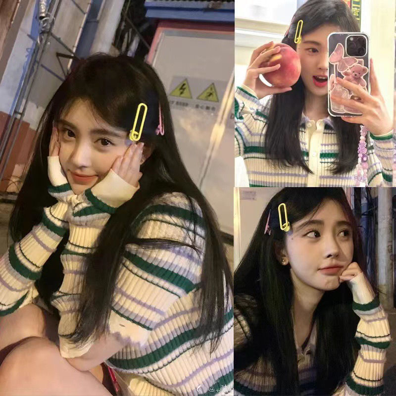 鞠婧禕明星同款甜美可拆卸袖子條紋修身純欲針織衫Polo領撞色上衣