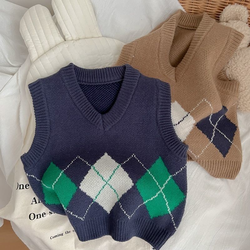 Children's clothing children's knitting spring and autumn new small and medium boys' sweater inner wear pullover children's v-neck vest children's boys