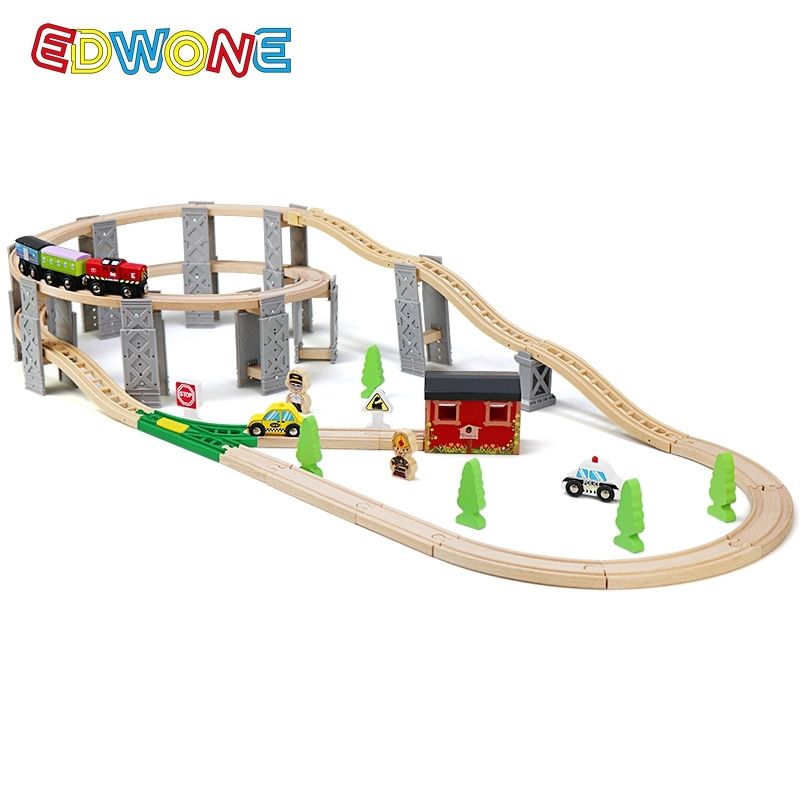 盘旋轨道木制轨道套装磁性小火车玩具木轨道场景榉木轨道配件玩具