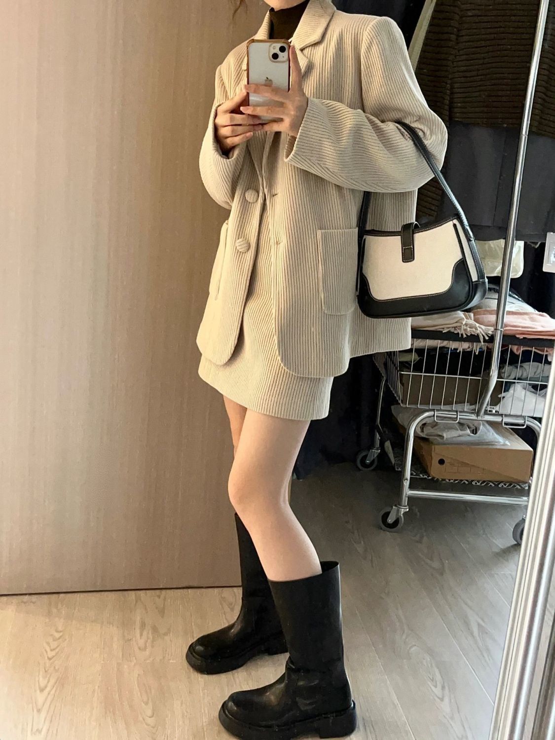 Autumn and winter new fashion suit for women with elegant style, ladylike short suit jacket, slim skirt for women, two-piece set