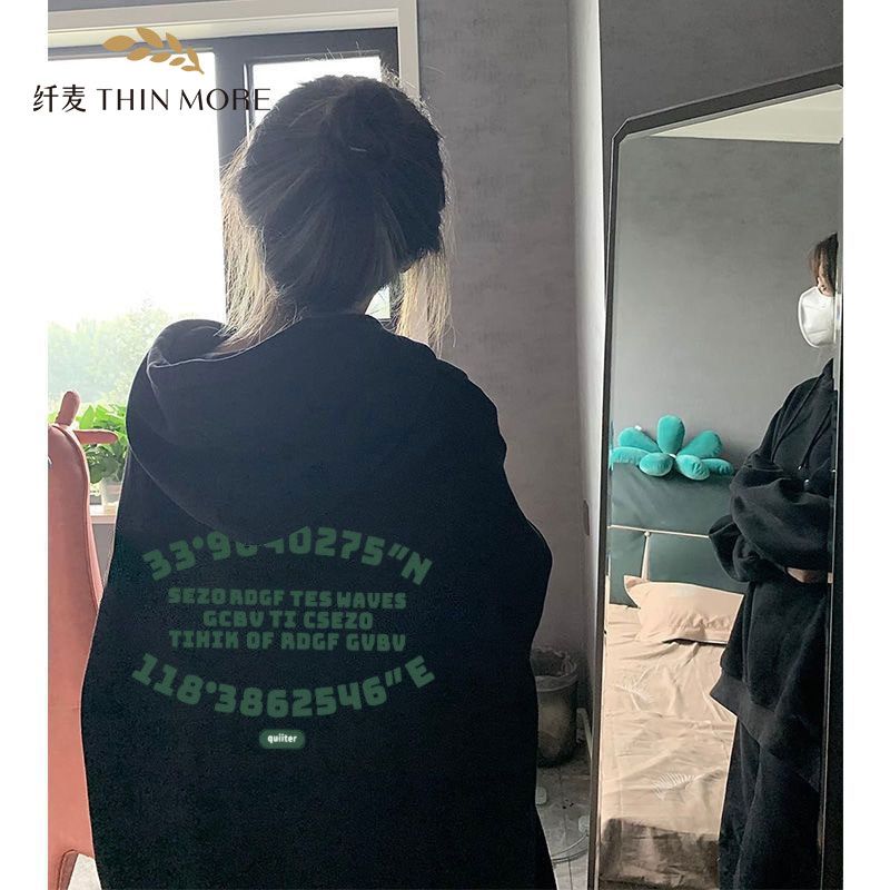 纖麥380克重磅純棉美式復古連帽衛衣女小眾設計感秋冬季潮牌情侶