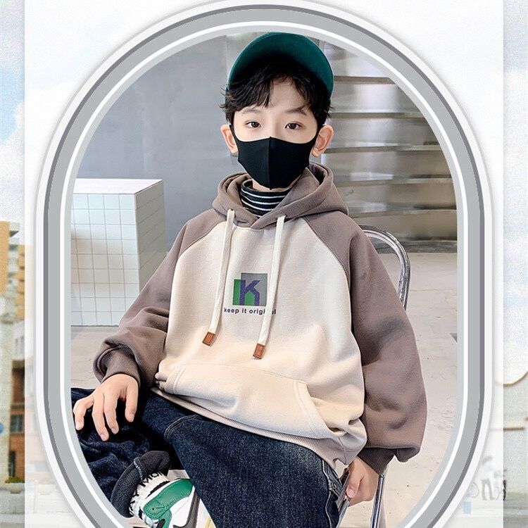 Boys' sweater plus velvet thickened winter 2022 new middle and big children fried street boys and children foreign style one-piece velvet top