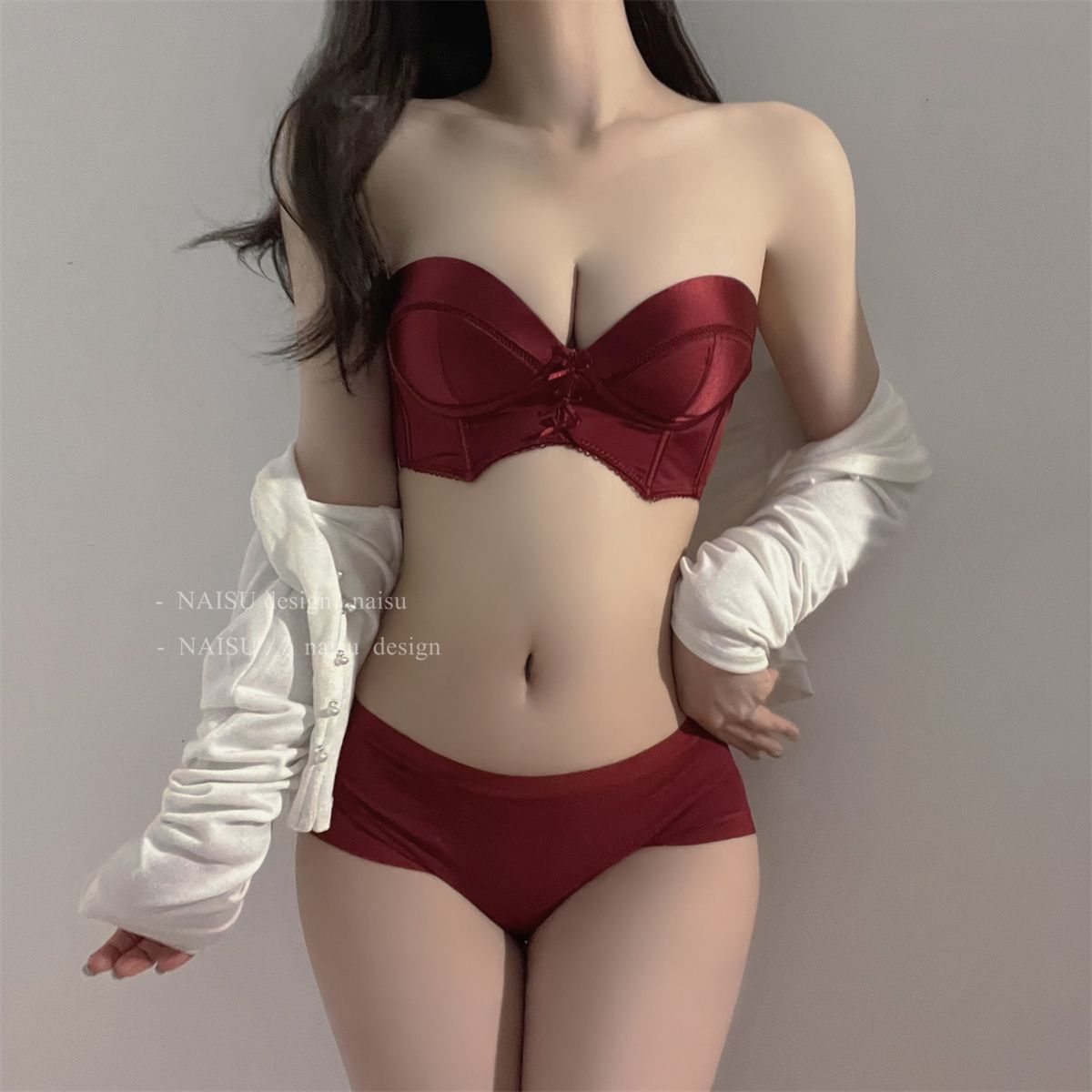 Red underwear women's small breasts show big gathered sexy breasts anti-sagging bra pure desire girl bra set