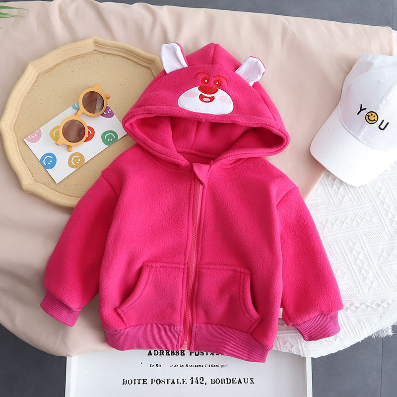Children's coat autumn and winter boys and girls polar fleece top new spring and autumn baby hooded cardigan sweater warm overcoat
