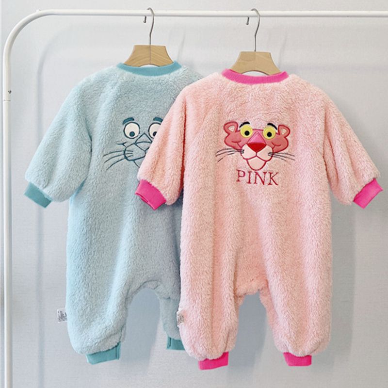 Boys sleeping bag autumn and winter baby jumpsuit thickened anti-kick quilt flannel cartoon pajamas coral fleece home service