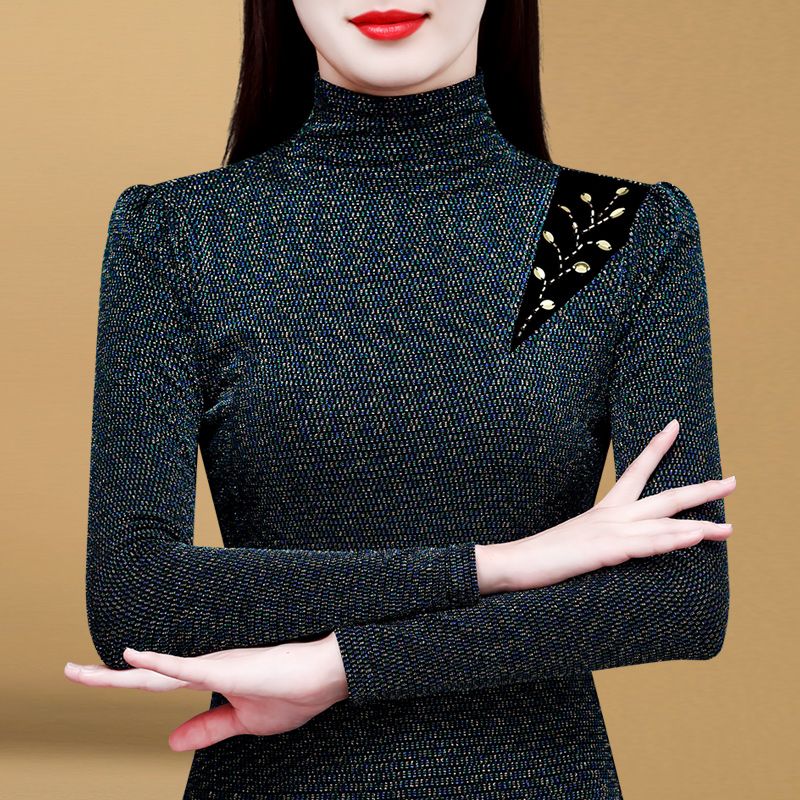 半高領保暖打底衫洋氣女2023新款秋冬時尚內搭長袖加絨加厚上衣冬