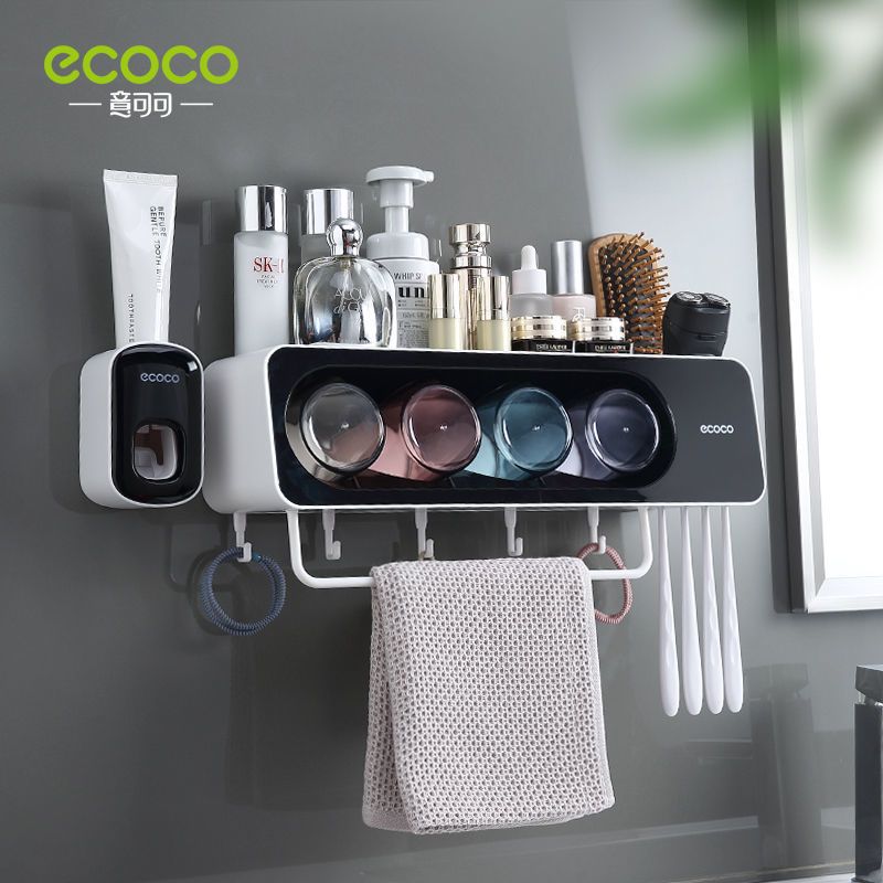 ecoco意可可牙刷架洗手间免打孔毛巾架收纳壁挂式漱口牙杯置物架