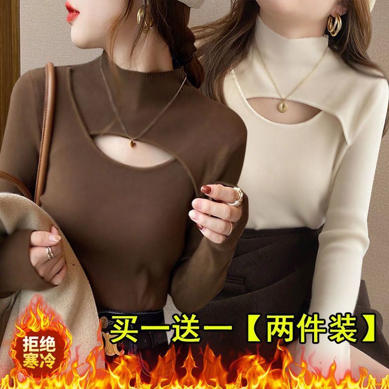 Single/Two Piece Double-sided De Velvet Half High Collar Western Style Bottom Shirt Women's Autumn and Winter Thickened Warm Versatile Long-sleeved Tops