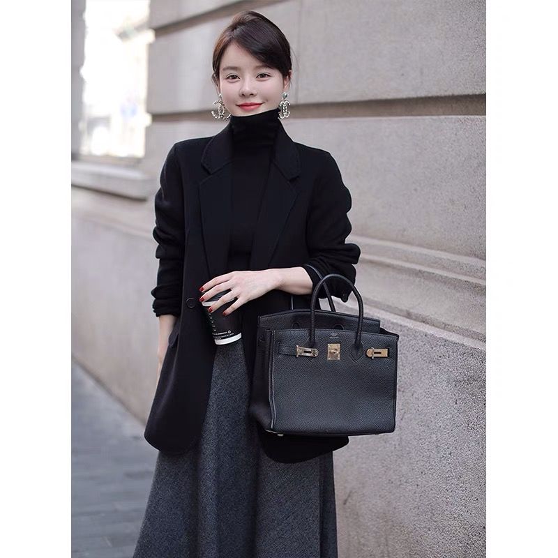 Black woolen suit jacket skirt suit dress celebrity small fragrance light luxury high-end women's clothing autumn and winter