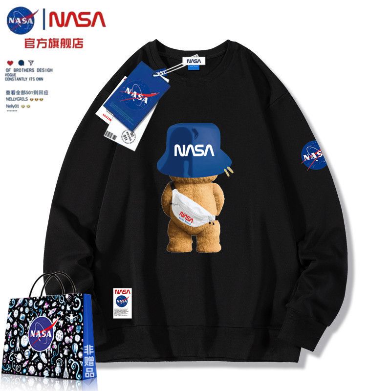 NASA官方聯名2022新款秋季小熊印花男女同款潮牌圓領長袖純棉衛衣