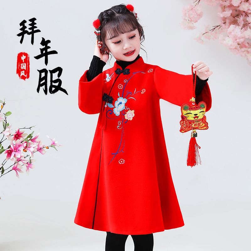 拜年服女童漢服冬裝喜慶新年衣服兒童中國風加厚唐裝女孩過年冬季