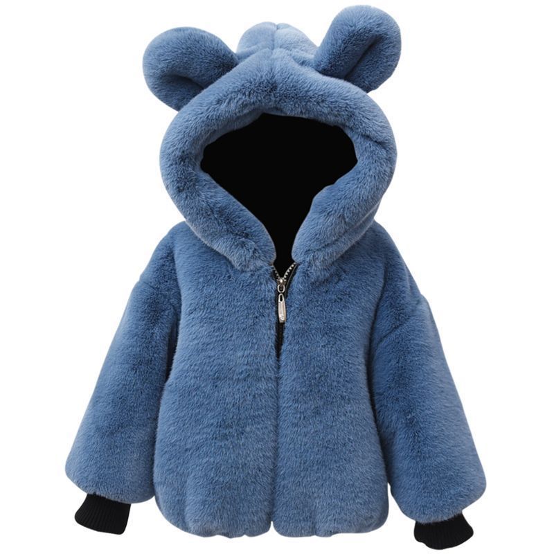 Children's Fur Coat Boys Girls Winter Cute Thickened Baby Bear Ears Baby Plush Coat Cartoon Warm