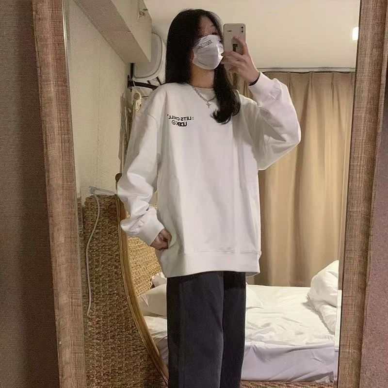 衛衣oversize小眾高街潮牌ins女春秋冬加絨加厚藝術生白色上衣服