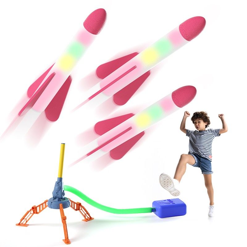 儿童户外冲天火箭运动玩具发光飞天气压脚踩踏发射飞行器男女小孩