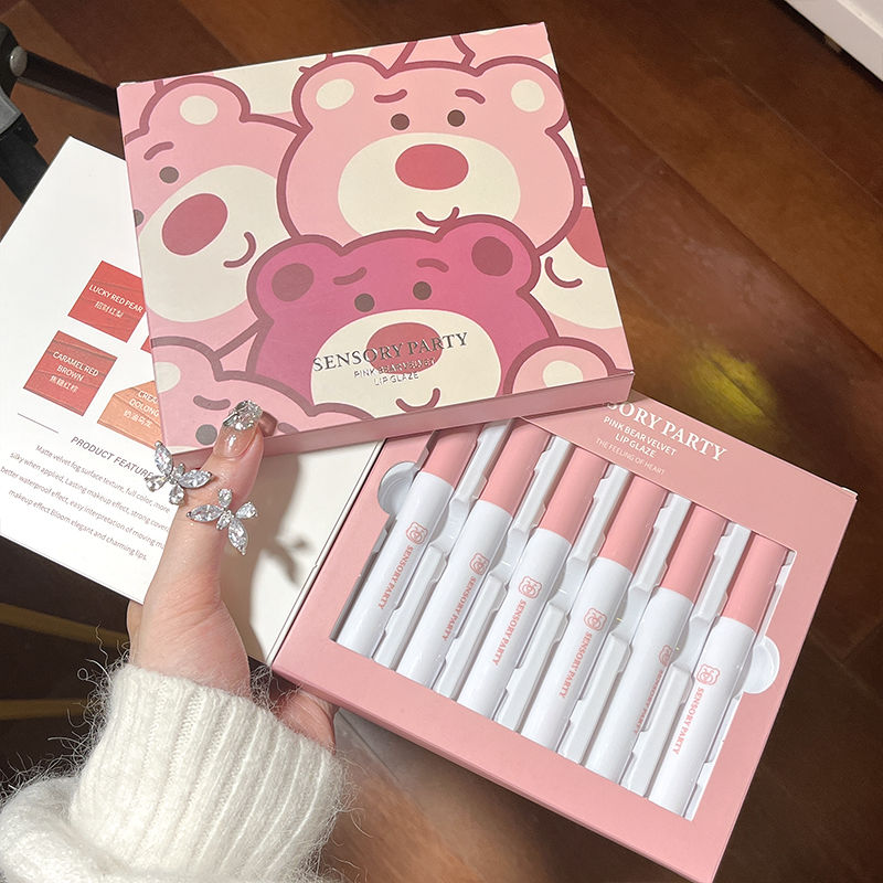 【六支裝】粉嘟熊絲絨唇釉一整套口紅唇釉不沾杯不掉色 素顏 顯白