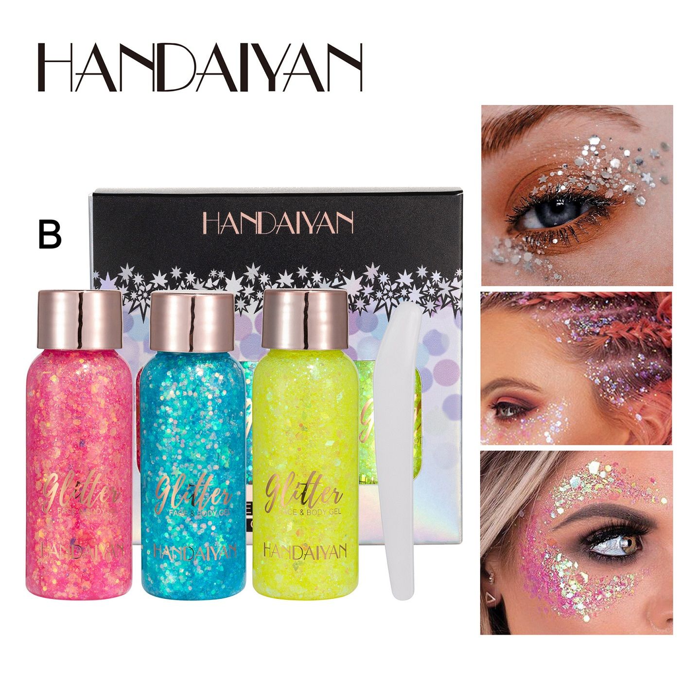 3 sets of glitter eye shadow sequin gel mermaid face body milk performance stage nightclub wedding hair_voghion.com