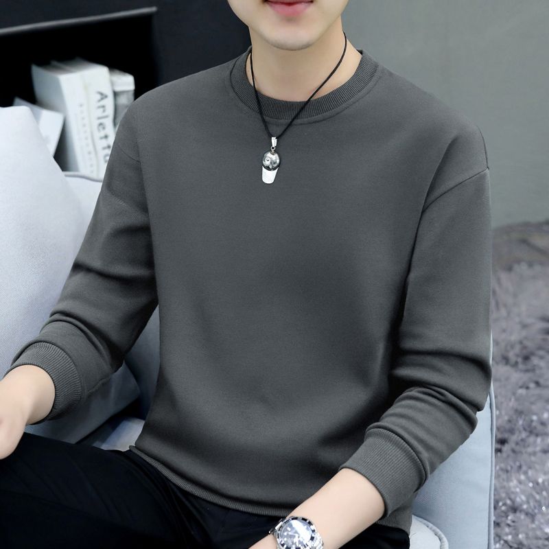 Casual men's sweatshirts 2023 autumn and winter new high-end hoodless t-shirt bottoming shirt versatile pullover top solid color