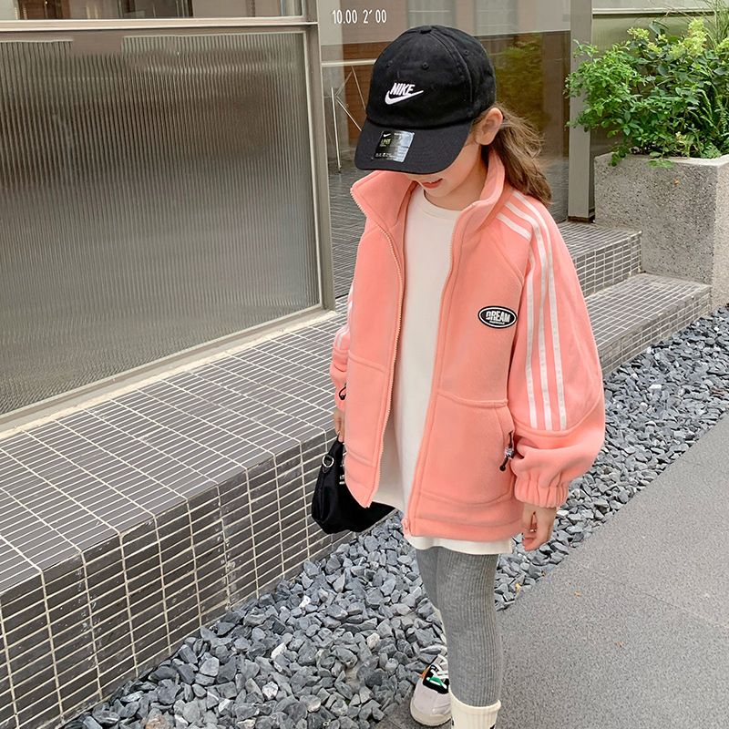 Girls' new 2022 Korean style polar fleece jacket autumn and winter children's clothing foreign style thickened fashion sweater trendy top