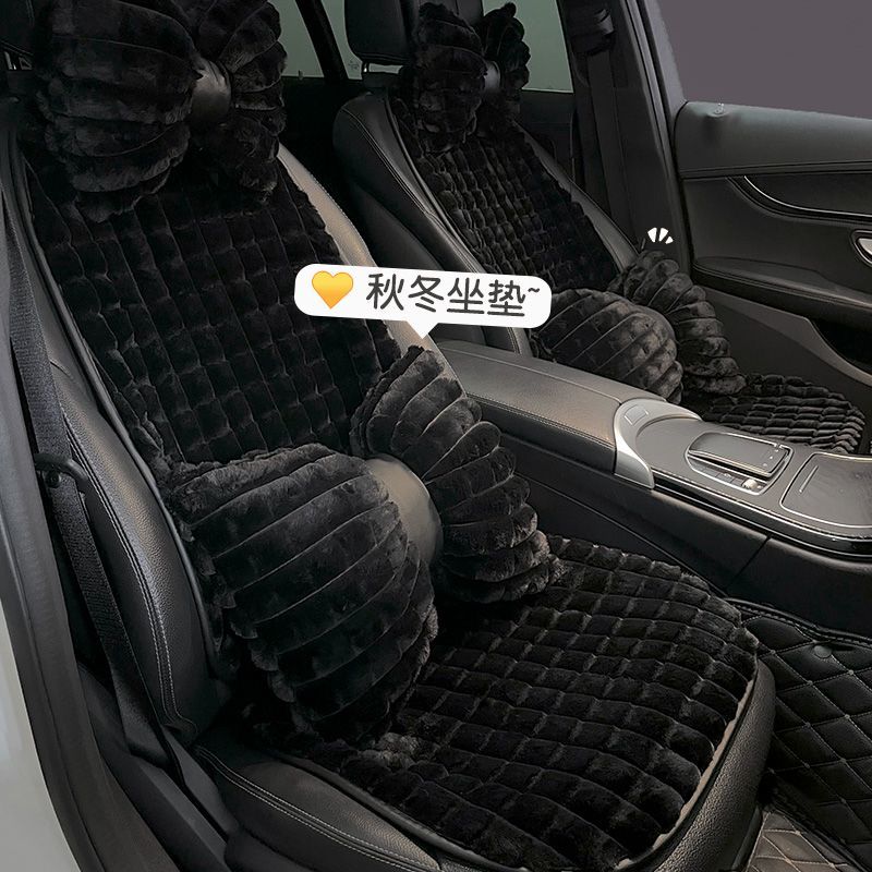 汽车坐垫简约新款黑格毛绒座垫冬季款加厚保暖不掉毛车内饰品通用
