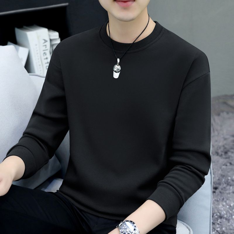 Solid color round neck sweatshirt high-end t-shirt for men 2023 autumn and winter new casual hooded pullover top bottoming shirt T-shirt