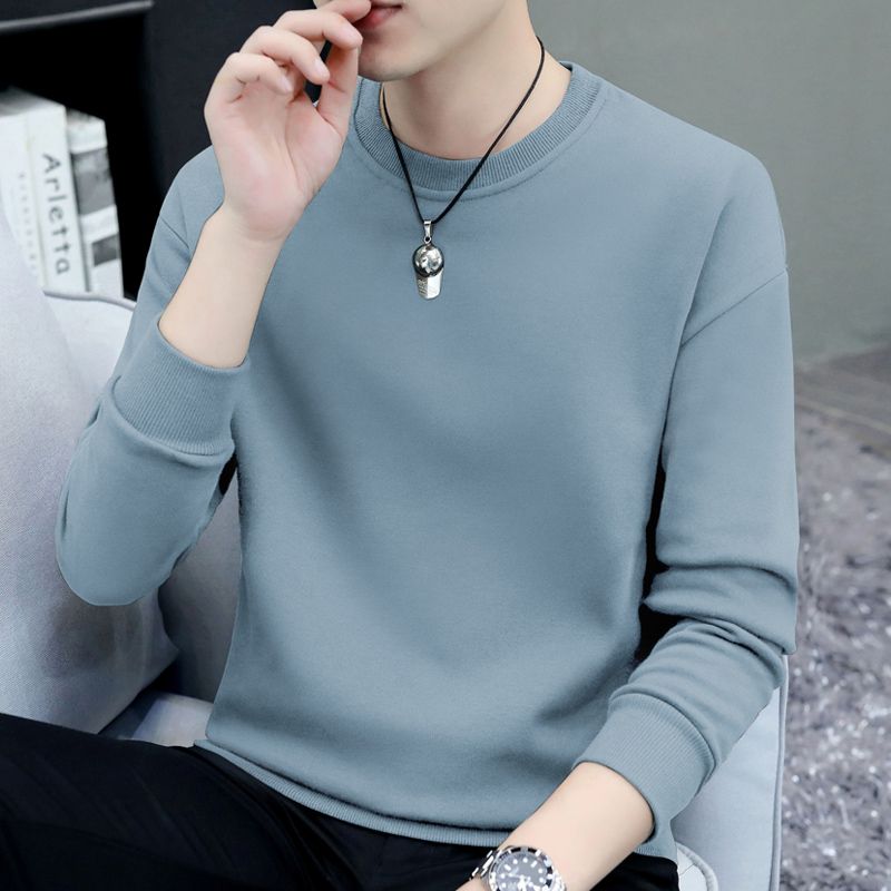 Casual men's sweatshirts 2023 autumn and winter new high-end hoodless t-shirt bottoming shirt versatile pullover top solid color