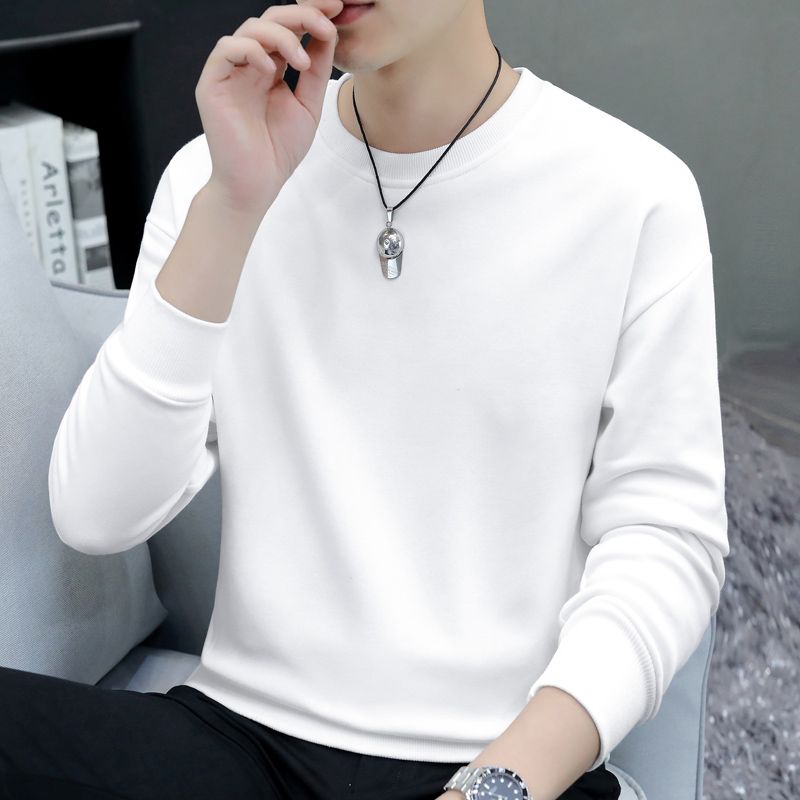 Casual men's sweatshirts 2023 autumn and winter new high-end hoodless t-shirt bottoming shirt versatile pullover top solid color