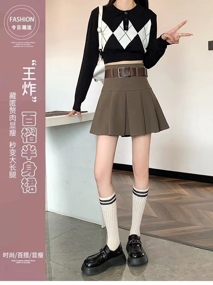 High waist skirt female  new pleated skirt retro design fashion all-match thin A-line small skirt