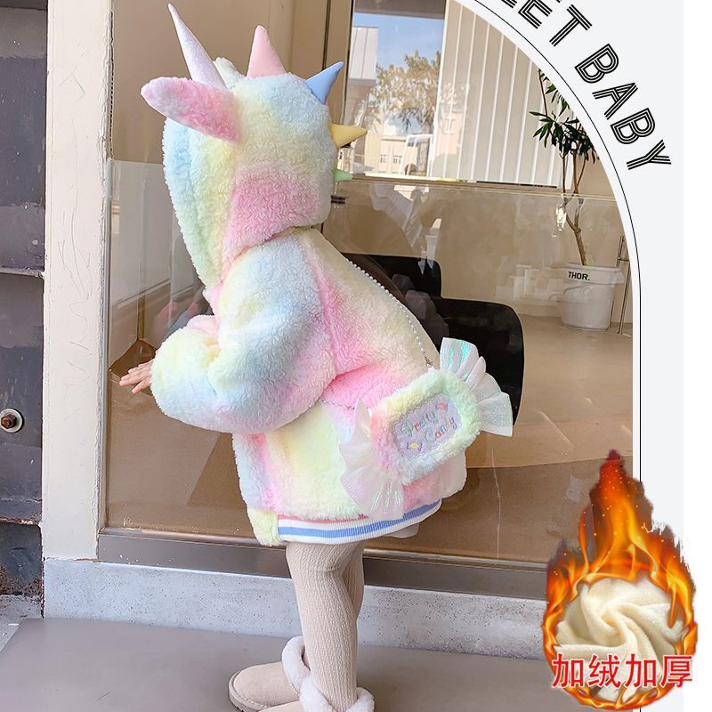 Girls' Autumn and Winter Jackets 2023 New Children's Style Cotton Padded Thickened Children's Wool Sweater Baby Winter Tops