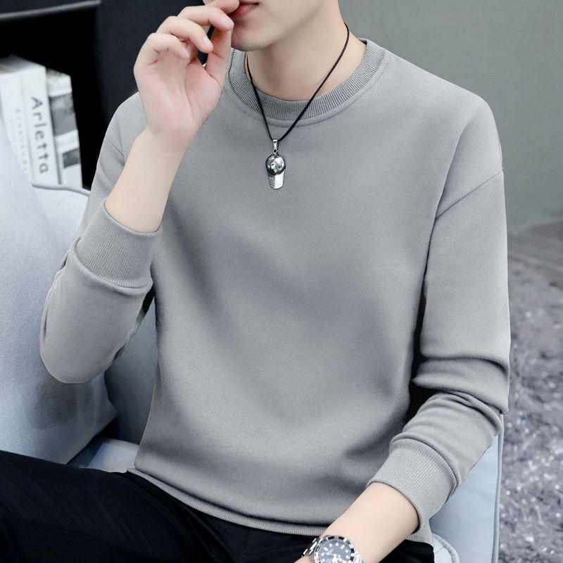 Solid color casual sweatshirt men's pullover bottoming shirt 2023 autumn and winter new style simple casual versatile tops and T-shirts