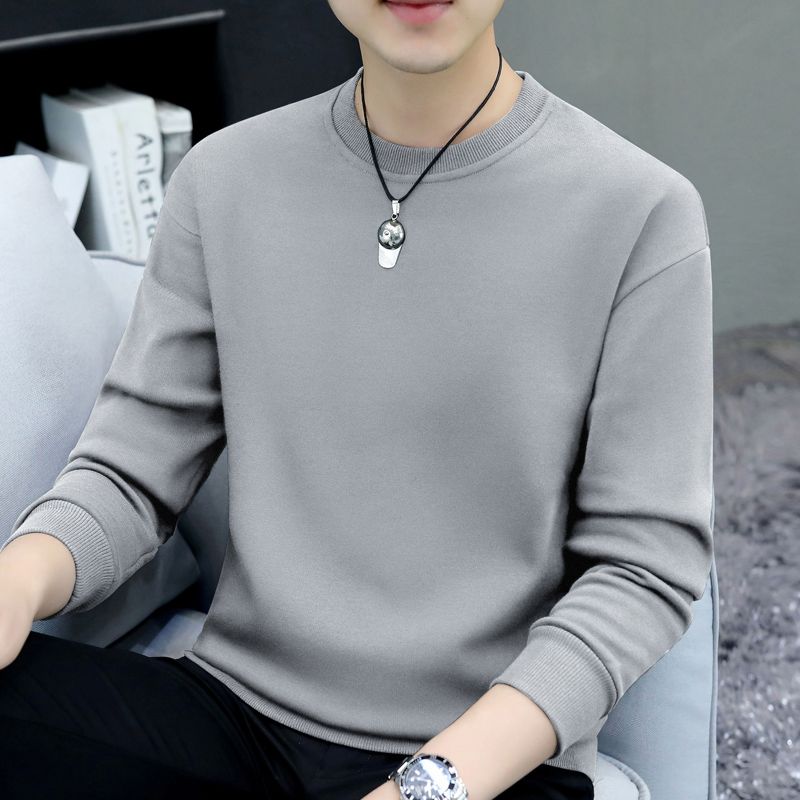 Solid color casual sweatshirt men's pullover bottoming shirt 2023 autumn and winter new style simple casual versatile tops and T-shirts
