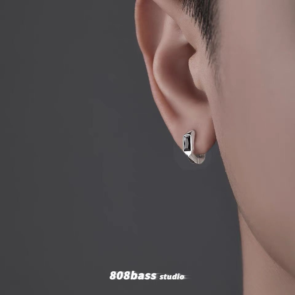 s925银耳环耳钉男潮设计小众个性男款单只耳扣冷淡风欧美耳圈耳饰
