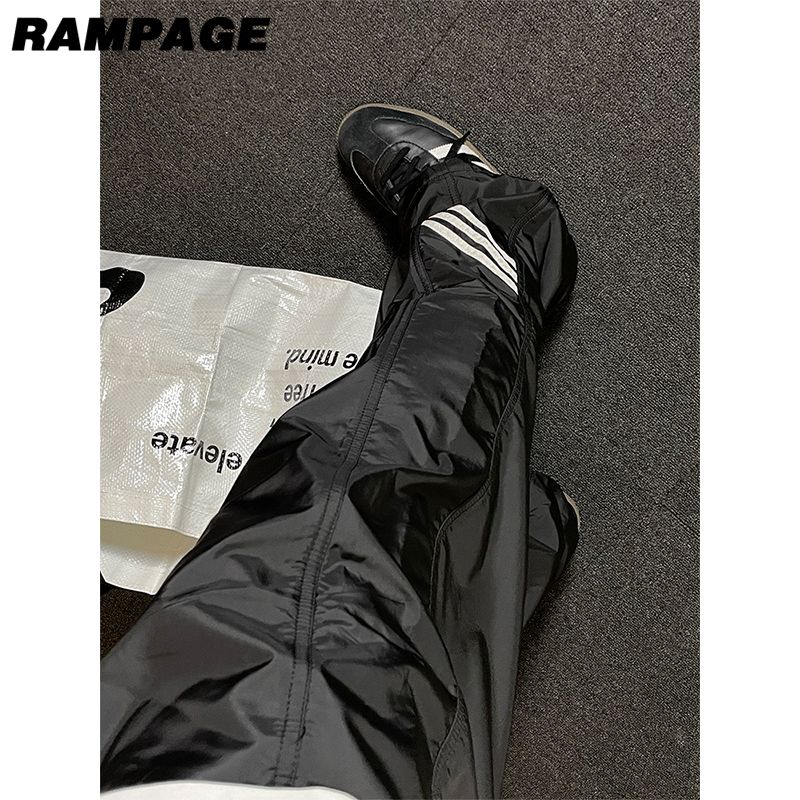 Rampage街头嘻哈休闲裤三条杠复古直筒宽松黑灰色美式运动长裤潮