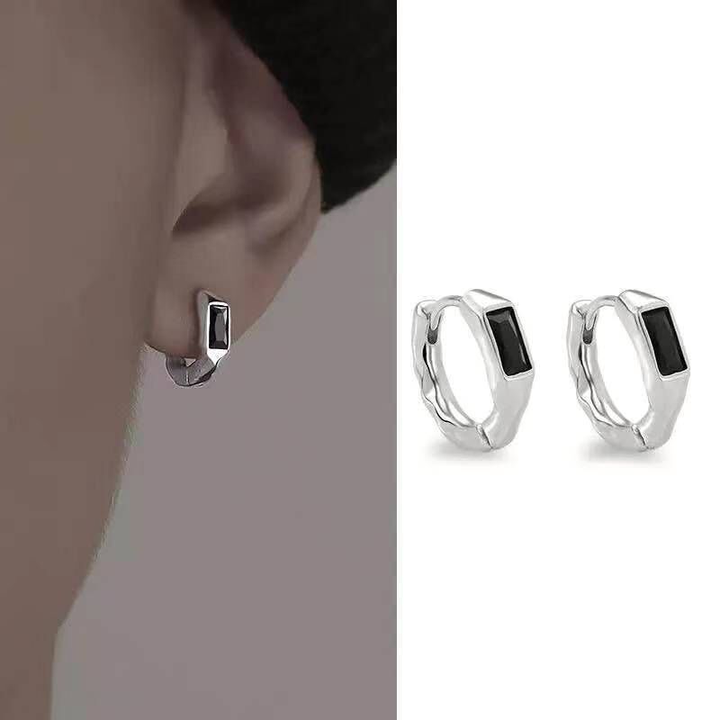 s925银耳环耳钉男潮设计小众个性男款单只耳扣冷淡风欧美耳圈耳饰