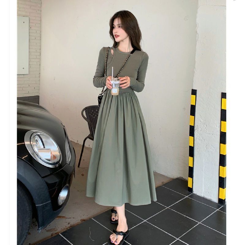 Autumn temperament black skirt  new small knitted gentle wind long-sleeved French dress female inner wear