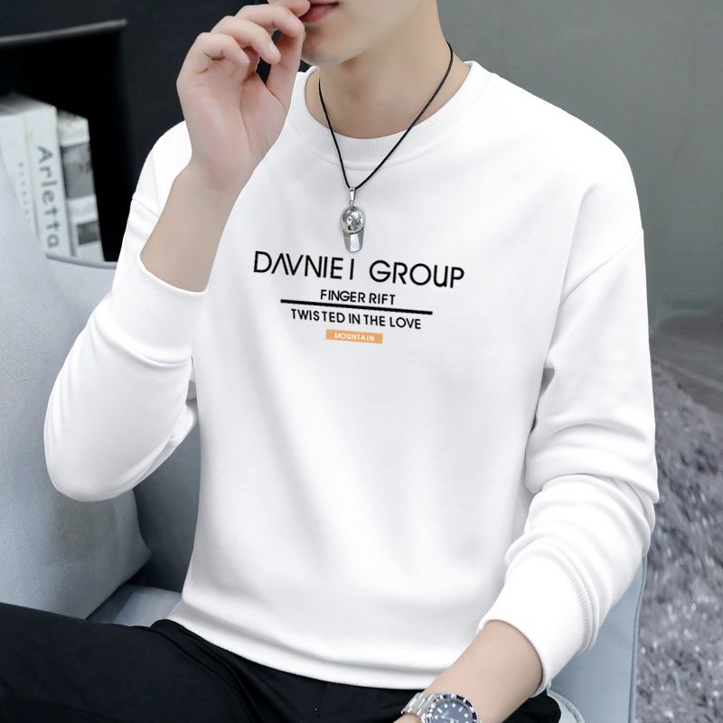 High-end sweatshirt men's hooded top trendy  autumn and winter new casual round neck bottoming shirt printed pullover T-shirt