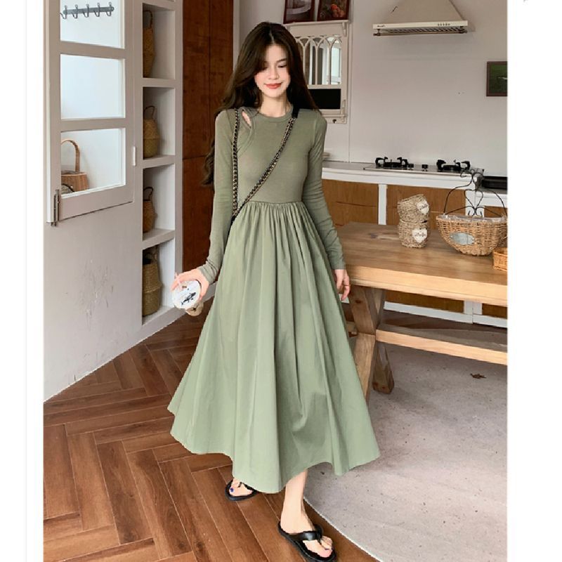 Autumn temperament black skirt  new small knitted gentle wind long-sleeved French dress female inner wear