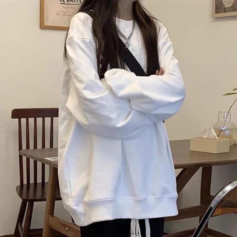 vintage白色衛衣無帽女春秋季港味韓版長袖外套國潮牌ins寬鬆上衣