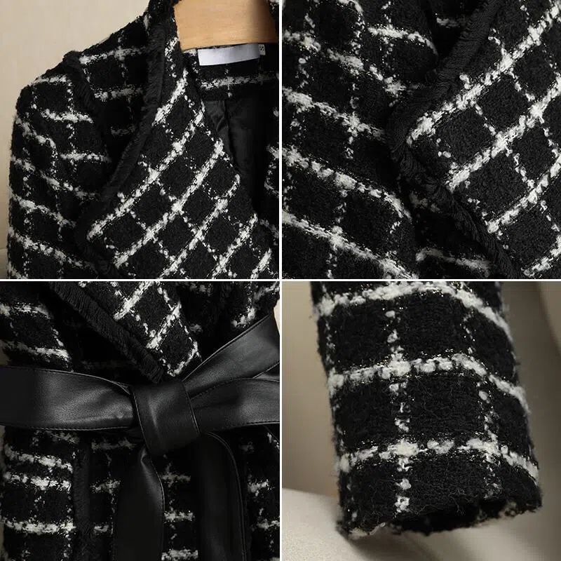 Thickened velvet autumn and winter ladylike temperament casual suit jacket women's fashion slim slim houndstooth suit trend