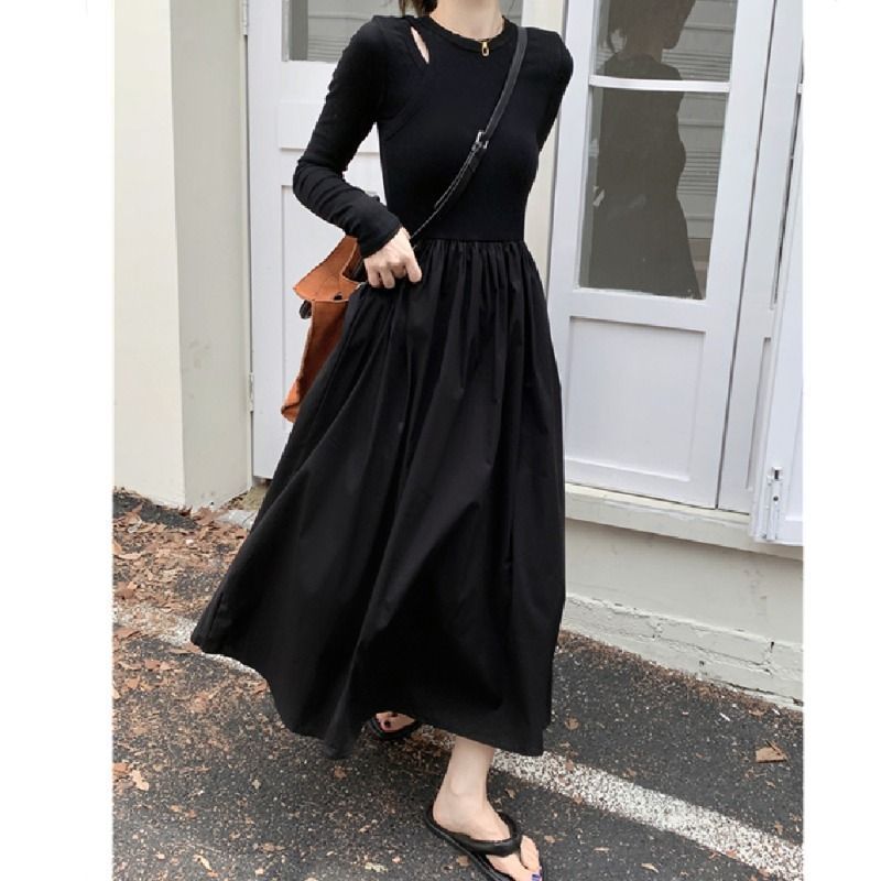 Autumn temperament black skirt  new small knitted gentle wind long-sleeved French dress female inner wear