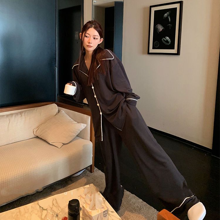 High-end velvet pajamas women's autumn and winter long-sleeved trousers lazy wind ins simple and comfortable home service two-piece suit